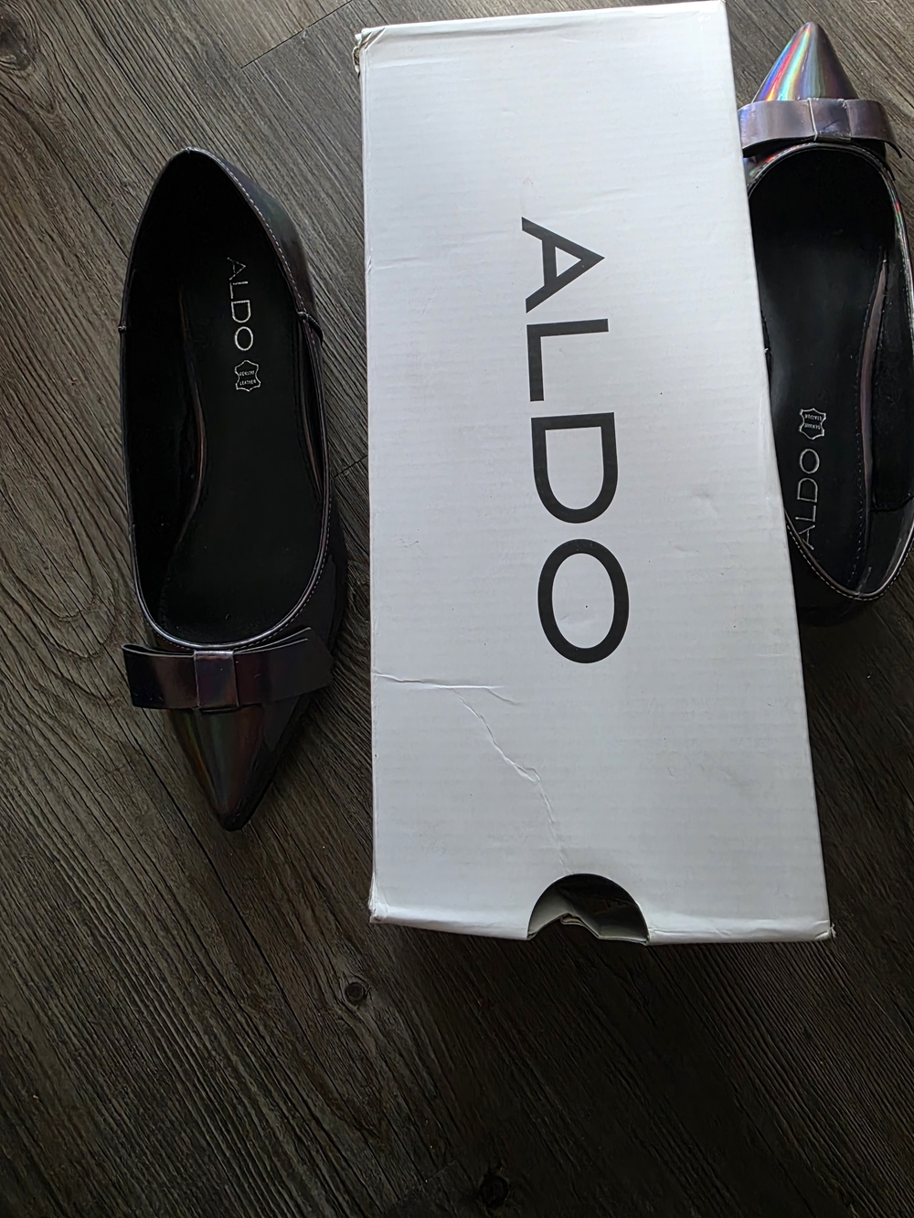 Aldo Iridescent Pointed-Toe Ballet Flats with Bow
